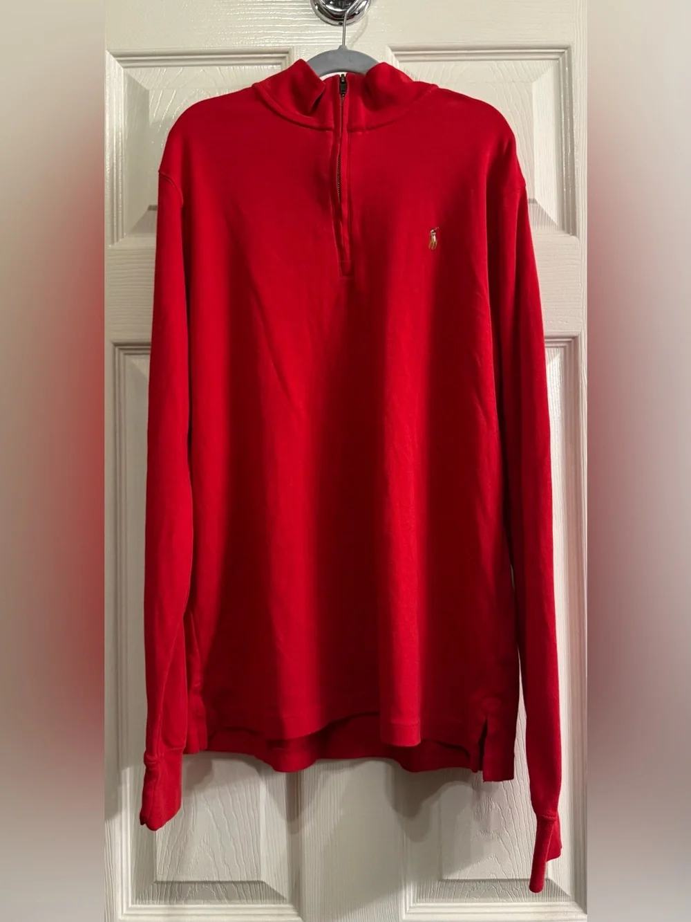 Ralph Lauren Cotton Interlock Quarter-Zip Pullover, Color: Red, Size: XL 18-20